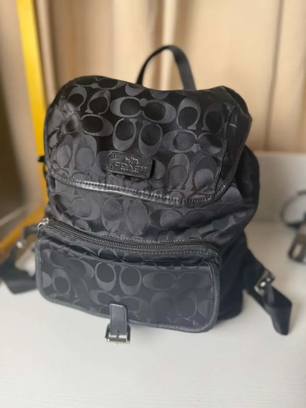 COACH Signature Nylon Backpack Black Authentic Women's Travel Daypack